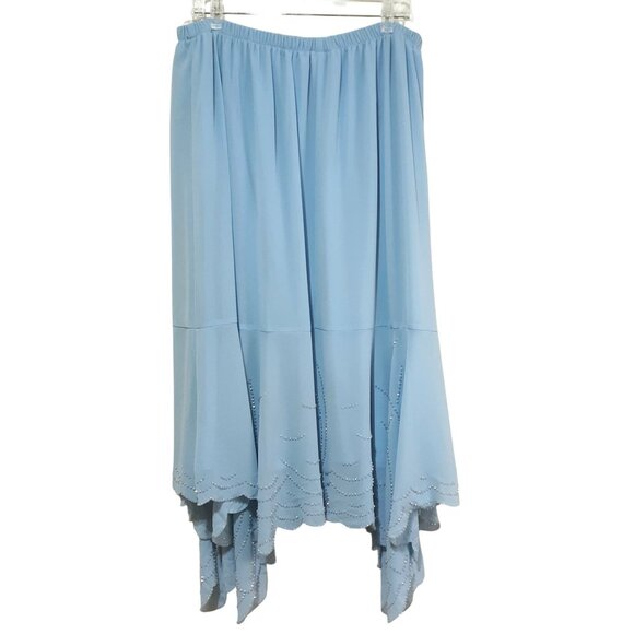 J.R.Nites Blue Women 26/24 Church Formal Suit Handkerchief Hem Crystal Beading - Picture 4 of 9